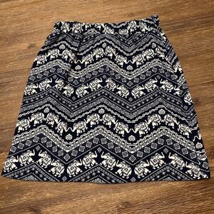 Derek‎ Heart Women's Navy White Elephant Print A-Line Skirt Size Small